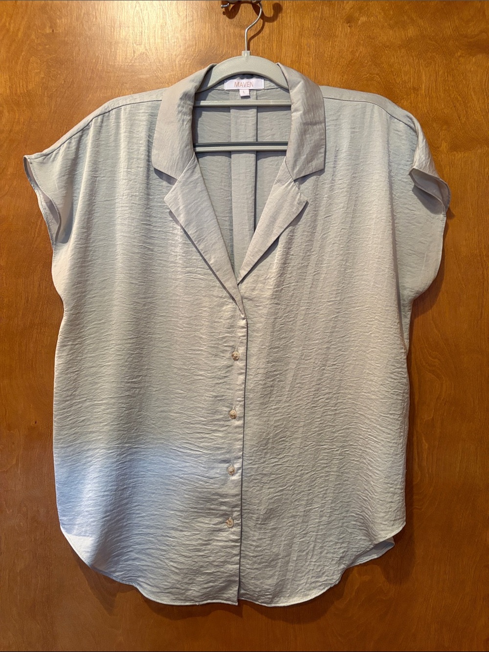 Maven Collection Light Sage Short Sleeve Button-Down Blouse